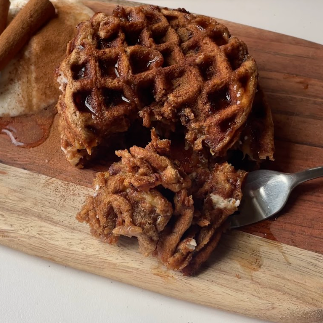 Cinnamon Roll Banana Bread Waffles